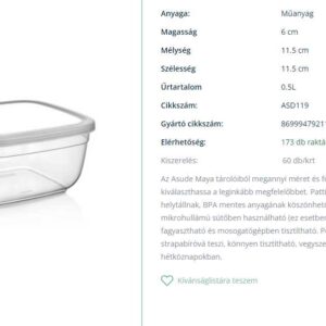 Asude maya tároló doboz négyzet átlátszó 0.5l ASD119