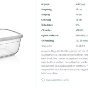 Asude maya tároló doboz négyzet átlátszó 0.9l ASD120