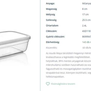 Asude maya tároló doboz szögletes átlátszó 2.4l ASD118