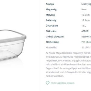 Asude maya tároló doboz négyzet átlátszó 1.5l ASD121