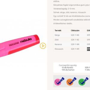 Szövegkiemelő. lapos testű. ergonómikus gumirozással. neonrózsaszín. Nebulo (12)