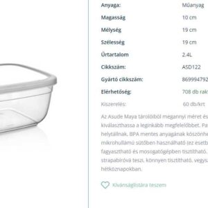 Asude maya tároló doboz négyzet átlátszó 2.4l ASD122