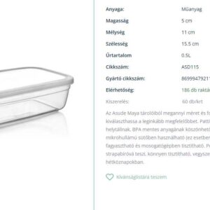 Asude maya tároló doboz szögletes átlátszó 0.5l ASD115