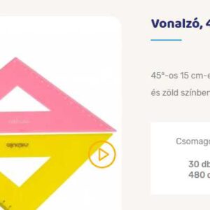 Vonalzó. 45°-os. 15 cm-es oldalhosszal. vegyes színek
