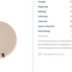 Asude Home prémium textil tányéralátét kerek ASDH500